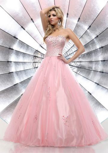 زفاف - Strapless Pink Sleeveless Crystals Tulle Floor Length Ball Gown