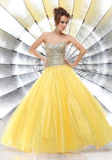 Hochzeit - Yellow Sweetheart Sleeveless Beading Tulle Floor Length Ball Gown