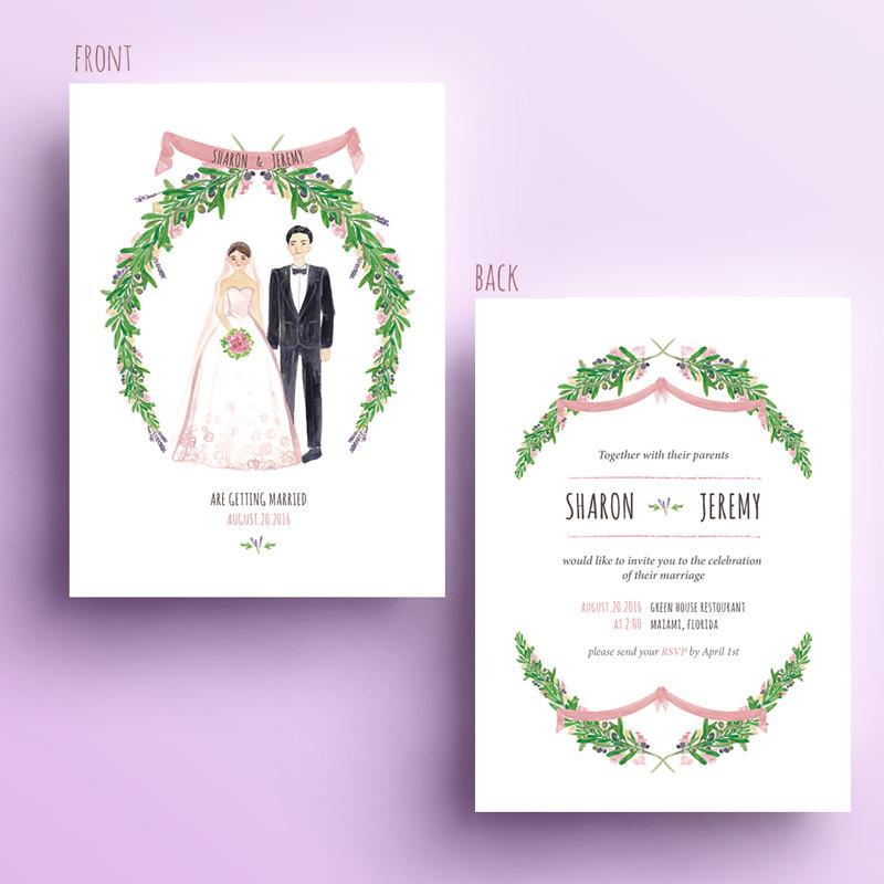 Свадьба - Olive branch & Lavender wedding invitation, Portrait wedding invitation,rsvp,wreath,Printable,Postcard,Digital download