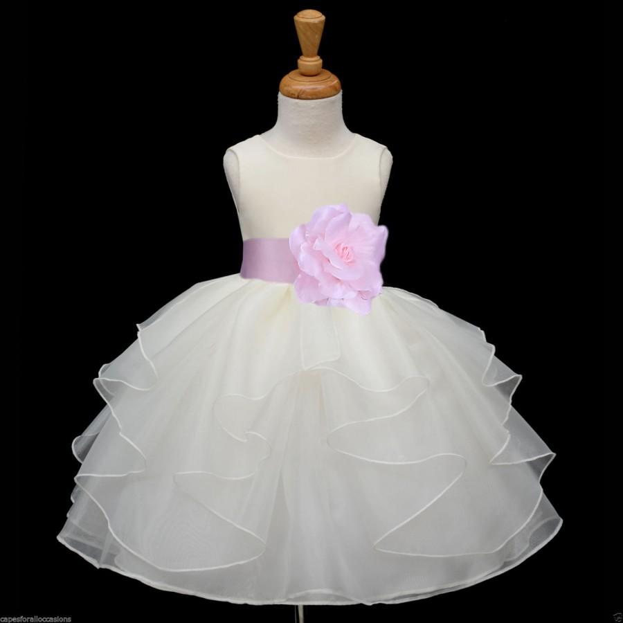 Hochzeit - Ivory Organza Flower Girl Dress bridal recital pageant wedding children tulle toddler tie sash sizes 6-9m 12-18m 2 4 6 8 10 12 