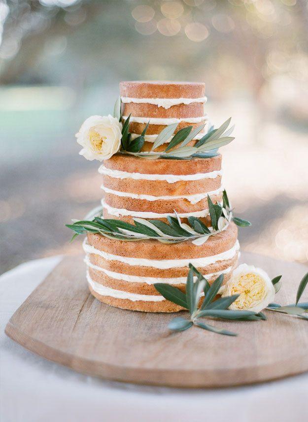 Wedding - Naked Cake With Olive Leaves