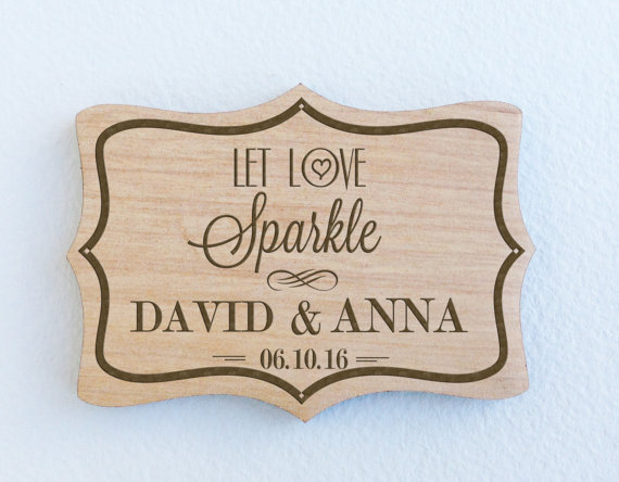 Hochzeit - Let Love Sparkle Engraved Wedding Wood Tags Wedding Sparkler Tags,