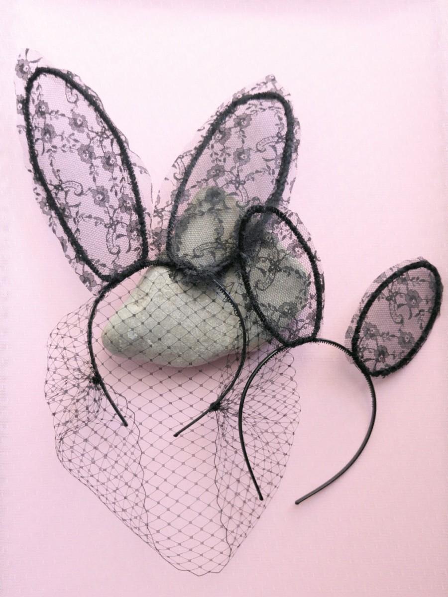 Свадьба - Bridal Shower Party Lace Bunny Ears Headbands Set Hen party Bachelorette Bridal shower Lace bunny ears with veil wedding set