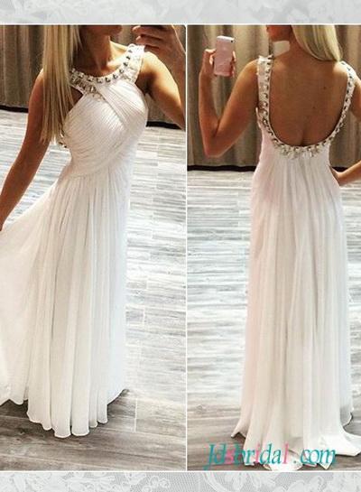 Mariage - PD16084 sexy low back white chiffon long prom dress