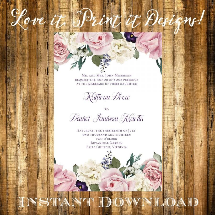 Wedding Invitation Or Bridal Shower DIY Template Vintage Floral 