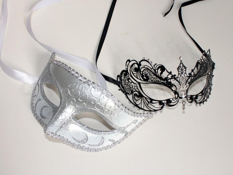 Mariage - Laser cut Venetian metal Pheonix Mask Masquerade wedding+male(PVC, Silver), SKU: 6E11+6F22
