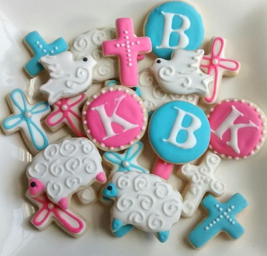 زفاف - Religious ,Baptism,Communion  mini or large sugar cookies logo,cross,dove, sheep,lamb with royal icing