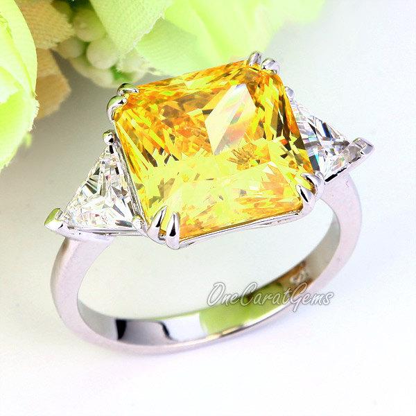 Свадьба - Yellow Canary 8 Carat Princess Cut Lab Made Diamond 925 Sterling Silver Wedding Bridal Engagement Ring