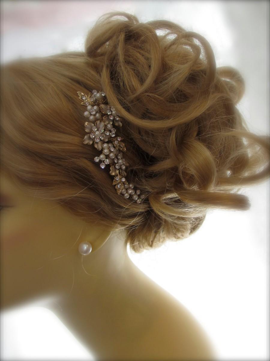 زفاف - Bridal Hair Comb ~ Brushed GOLD or SILVER  Wedding Comb, Wedding Hair Accessories, Bridal Hair Comb, Pearl and Crystal Floral Vine Hair Comb