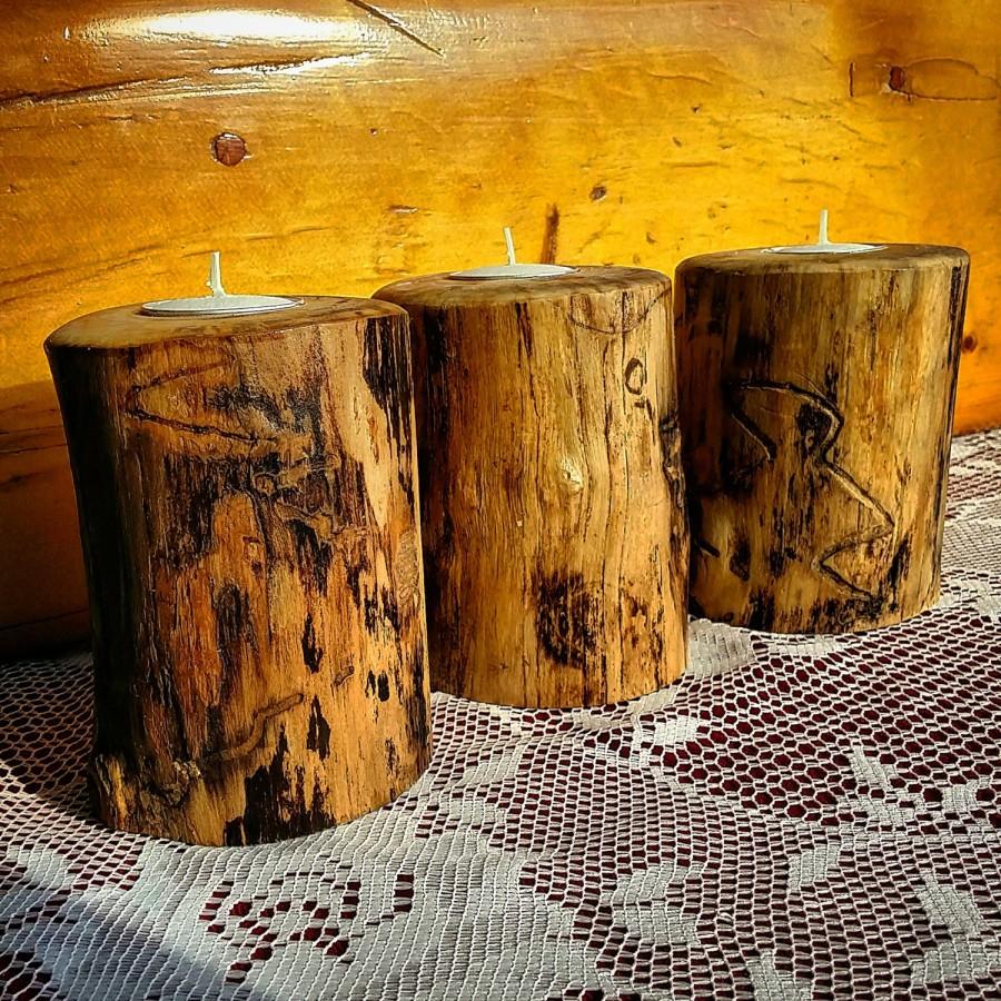 Rustic Wood Candle Holder, Rustic Wedding Centerpieces, Wood Candle