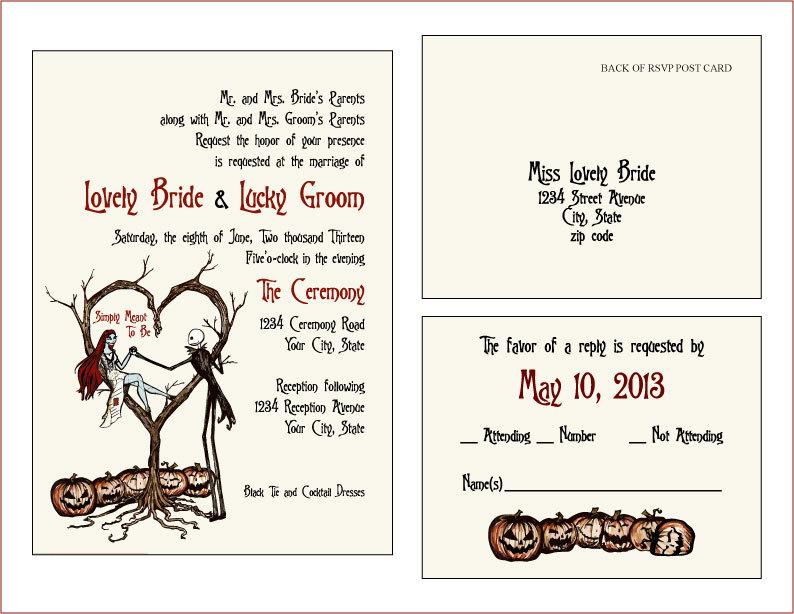 زفاف - INVITES & RSVP CARDS - Vintage Fall Autumn Halloween Spooky Burton Style Original Style Wedding Invitation Suite