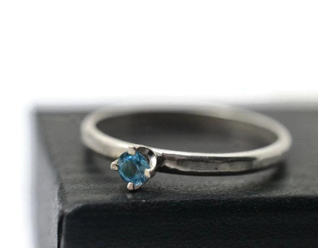Hochzeit - Swiss Blue Topaz Ring, Simple Engagement Ring, Bright Blue Jewel Ring, Dainty Gemstone Ring
