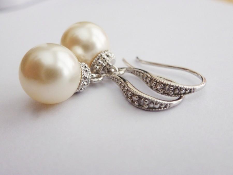 زفاف - CREAM Pearl Earrings Cream Pearl Earrings Wedding Earrings Bridesmaid Gift Pearl Earrings Cubic Zirconia