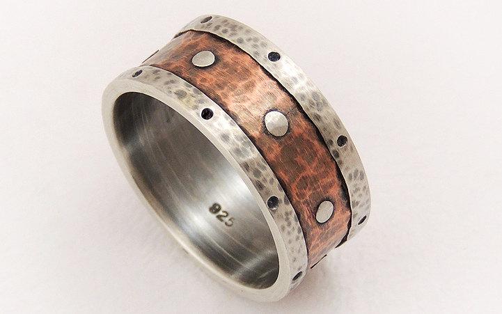 زفاف - Mens wedding band - silver copper ring,mens engagement ring,mens wedding ring,man ring,anniversary gifts,ring for men,rustic ring