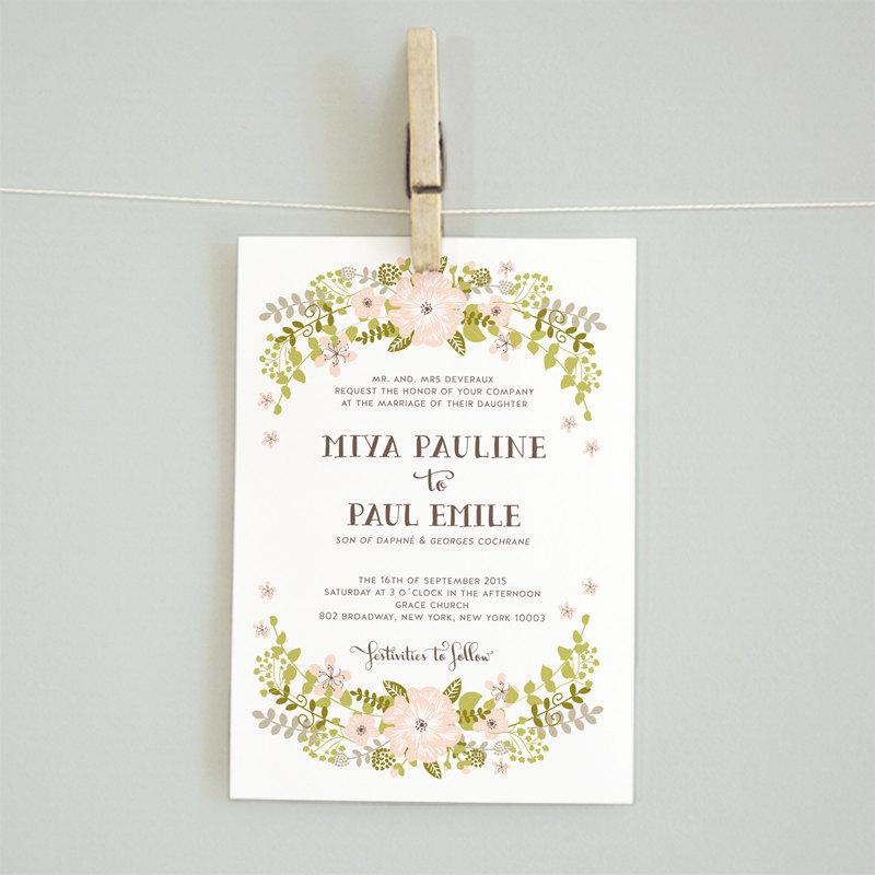 Floral Wreath Printable Diy Wedding Invitation Suite Reception