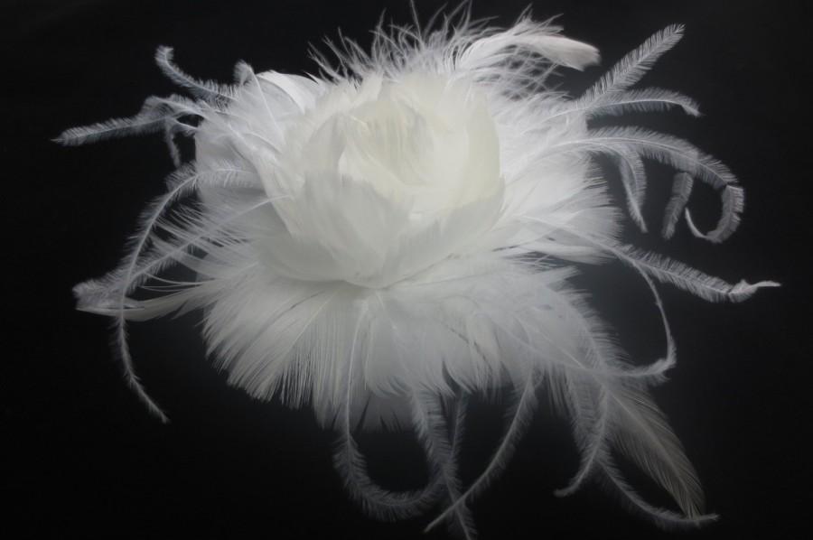 زفاف - Womens Wedding Party Ivory Feather Hair Clip, Bridal Head Piece