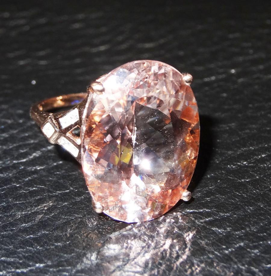 Wedding - Morganite Ring 16.5 Carats 14K Rose Gold  Diamonds Spectacular Engagement