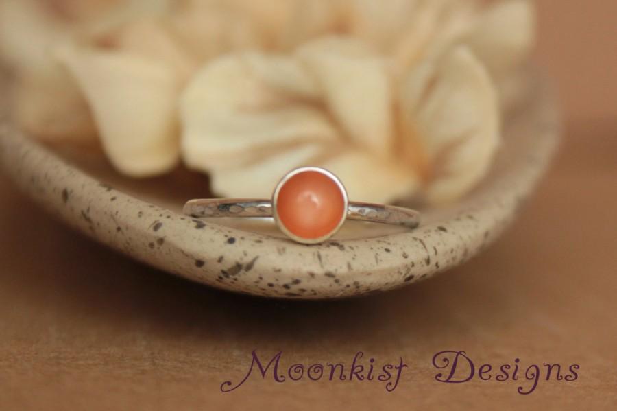 Hochzeit - Bezel-Set Peach Moonstone Solitaire in Sterling - Moonstone Promise Ring or Engagement Ring - Bridesmaid Ring -Moonstone Wedding Jewelry