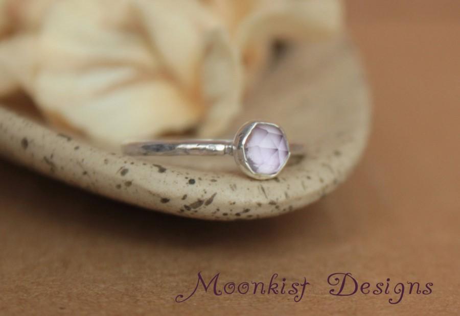 Wedding - Delicate Amethyst Promise Ring - Unique Rose Cut Bezel-Set Solitaire in Sterling - Amethyst Engagement Ring - Bridesmaid Gemstone Ring