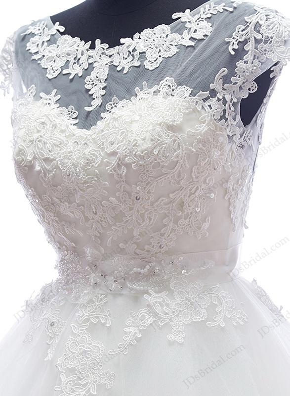 زفاف - IS055 Plus size illusion top ball gown wedding dress with low back