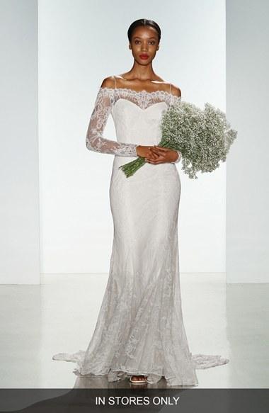 زفاف - Women's Christos Bridal 'Tilly' Long Sleeve Off the Shoulder Corded Lace Gown, Size IN STORE ONLY - Ivory (In Stores Only)