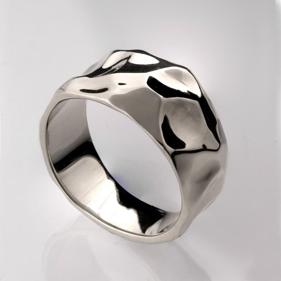 زفاف - Butter No.2 - 14K Gold Wedding Band, White Gold Ring, unisex ring, wedding ring, wedding band, mens band, hammered ring, wedding ring
