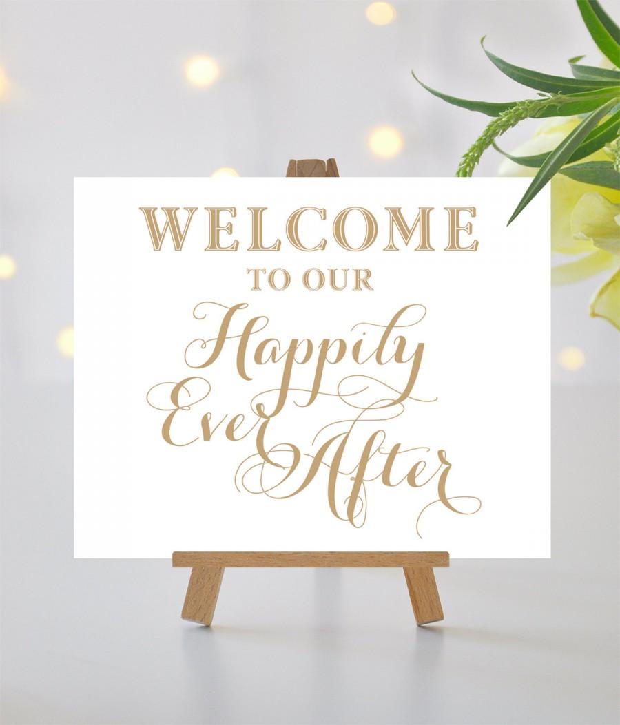 زفاف - Welcome to our Happily Ever After Sign - 8x10 - DIY Printable sign in "Vintage" antique gold - PDF and JPG files - Instant Download