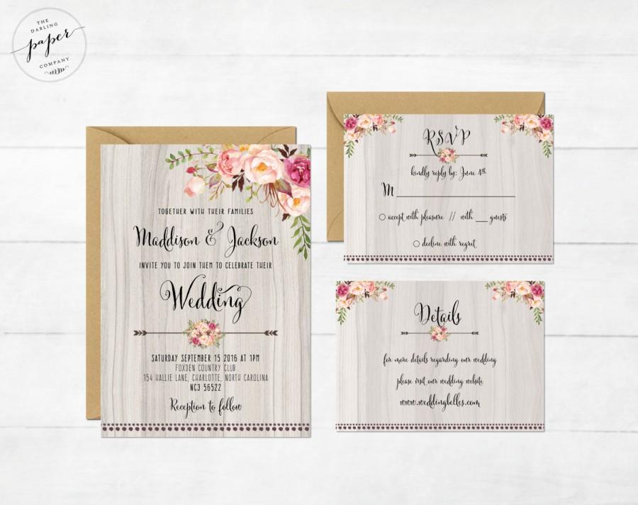 Свадьба - Floral Wedding Invitation Printable Wedding Invitation Suite Rustic Wedding Invite Boho Wedding Invite Peonies Wedding Invite Boho Set