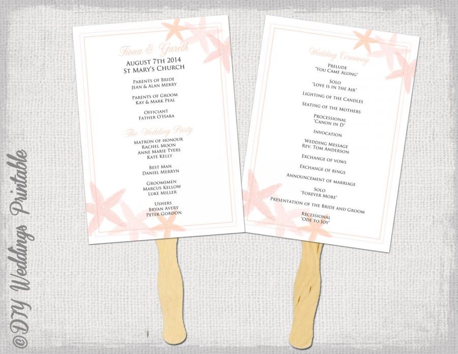 Wedding - Fan program template "Starfish" Coral DIY wedding order of ceremony printable fan program Word instant download wedding programs