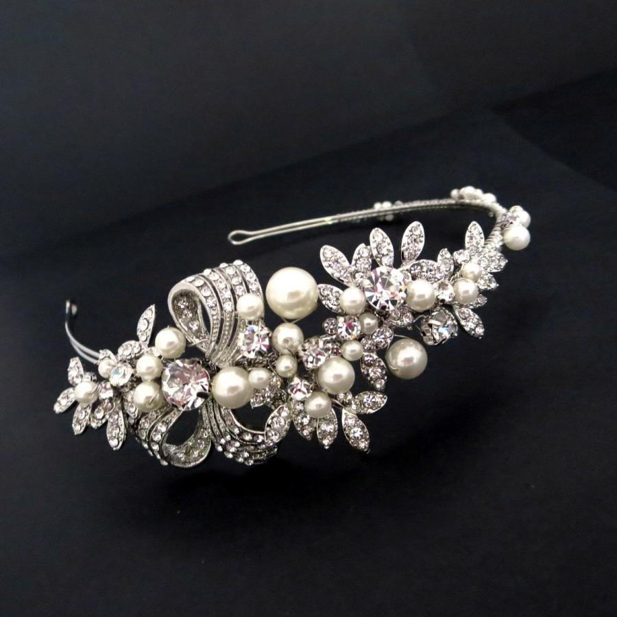 زفاف - Crystal Wedding headpiece, Bridal headband, Bridal hair vine, Bridal tiara, Flower and leaf headpiece, Side accent headband, Wedding hair