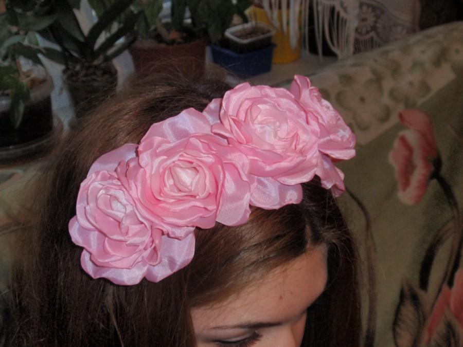 زفاف - SALE 10% Romantic Flower rose headband in light pink colors, boho style, adult crown floral headband