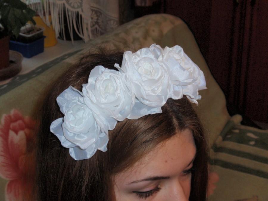 زفاف - SALE 10% Wedding Romantic Flower rose headband in white colour, boho style, adult crown floral headband