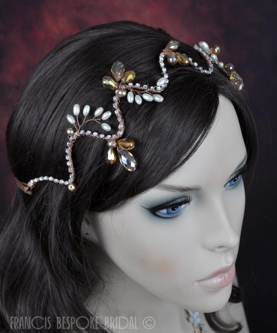 Hochzeit - boho halo bridal, wedding hair headband, Head piece crown, Champagne Bridal Headband, Wedding Head Wrap - CHELSEA - made in Florida