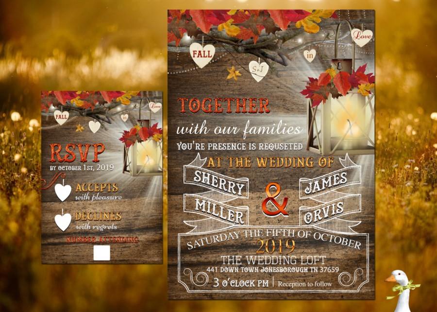 Mariage - Wedding Invitation/Response Card - 100 Professionally Printed Invitations & Response Cards Fall In Love Rustic Fall Lantren  Matching RSVP