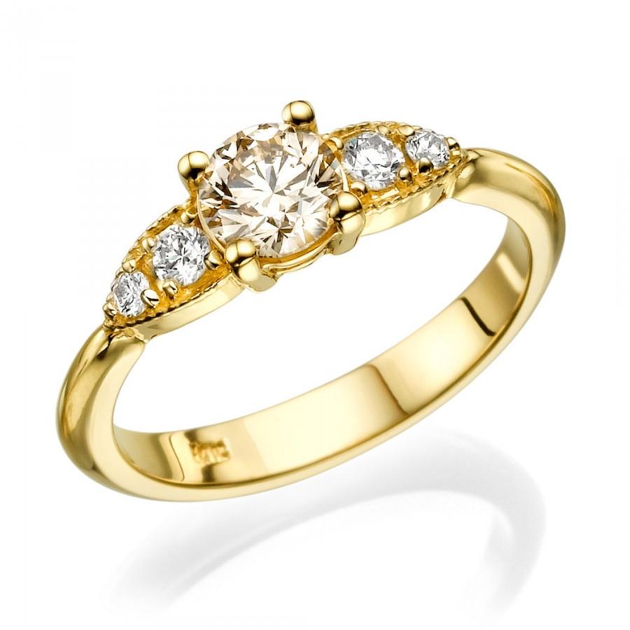 Wedding - Unique engagement ring , champagne engagement ring , antique engagement ring , vintage engagement ring , unique diamond ring , antique ring