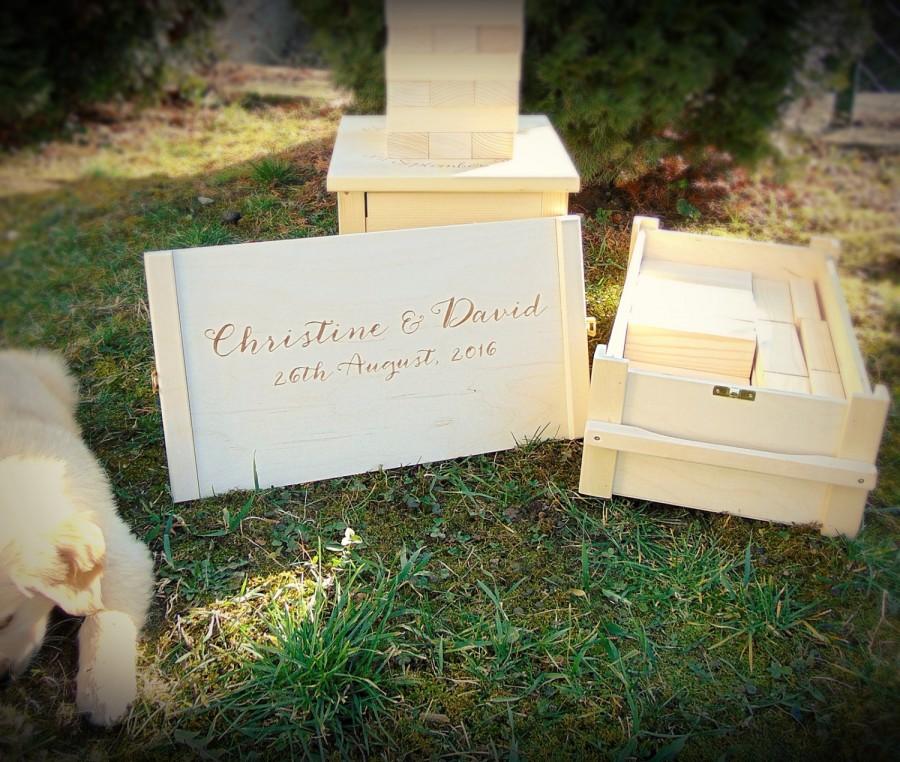 Hochzeit - Wood Storage for Jenga, Custom Engraved Wood Box, Alternative Wedding Guestbook, Recipe box, Wedding Box, Perfect for Giant size Jenga