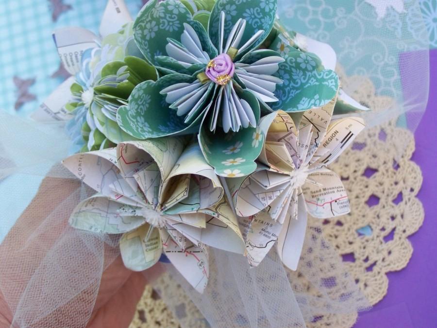 زفاف - Origami Flower Girl or Toss Bouquet Six  Customized Flowers