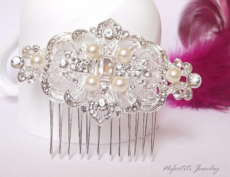 Hochzeit - art deco bridal hair comb, pearl wedding hair comb, rhinestone bridal hair piece, wedding hair accessories, pearl & crystal hair comb,