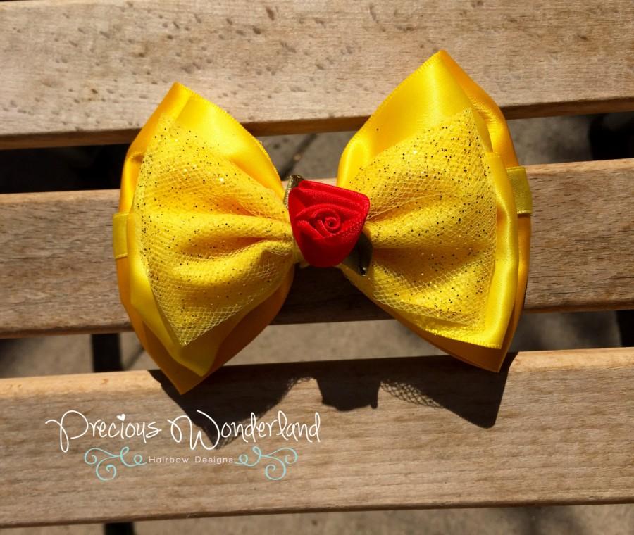 Hochzeit - The Beauty Princess Inspired Gold Hairbow