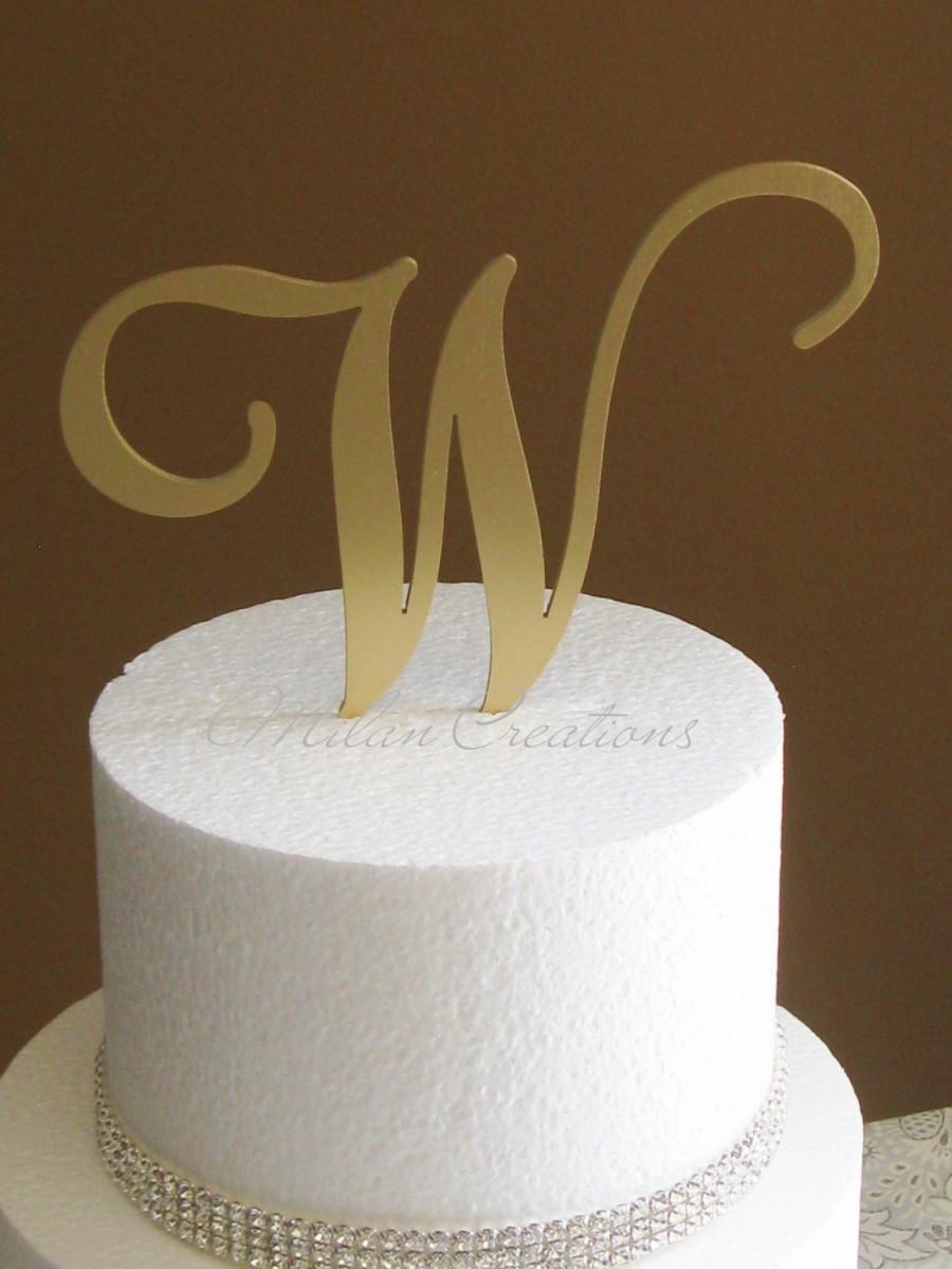 Mariage - Metallic Gold Metal Monogram Cake Topper for Wedding-Any Initial or Letter