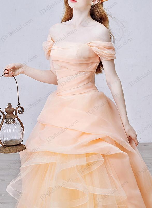 Wedding - IS056 Fairy peach coral colored organza wedding dress discount