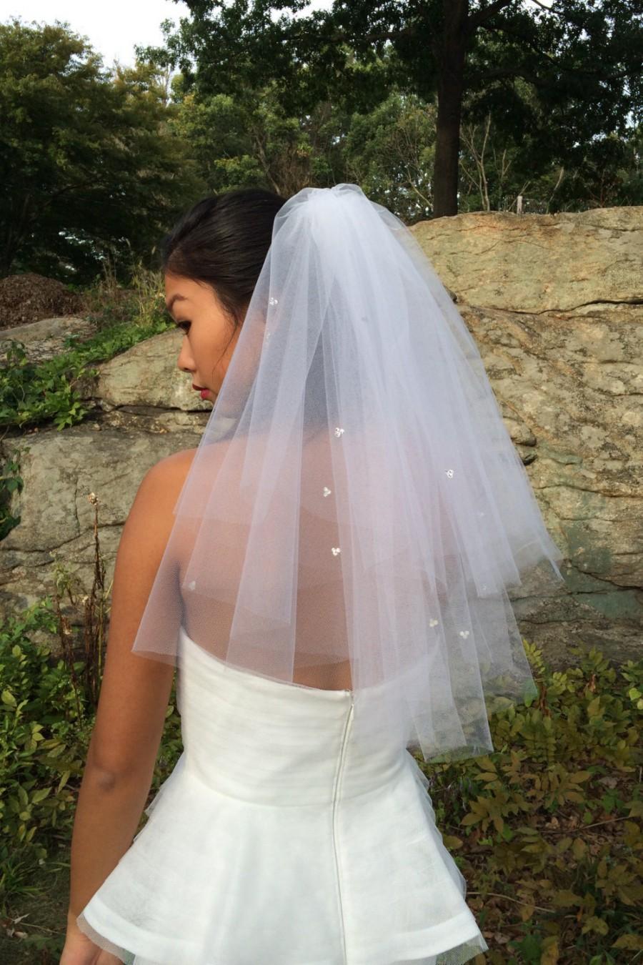 Wedding - Bridal Veil, Two Tier Rhinestone Veil, Wedding Veil, Fly Away Veil with Scattered Rhinestones, Style No. 4119