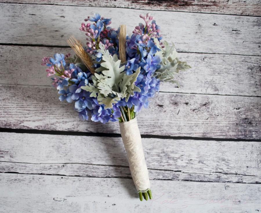 Свадьба - Lilac and Dusty Miller Wedding Bouquet - Rustic Wedding Bouquet