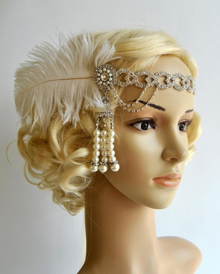 Mariage - The Great Gatsby 20's rhinestone pearls flapper headband,20's flapper Headpiece headband, Bridal Headband, Crystal Ribbon Headband