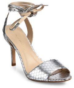 Свадьба - Loeffler Randall Elyse Metallic Snake-Embossed Leather Peep-Toe Ankle-Wrap Sandals