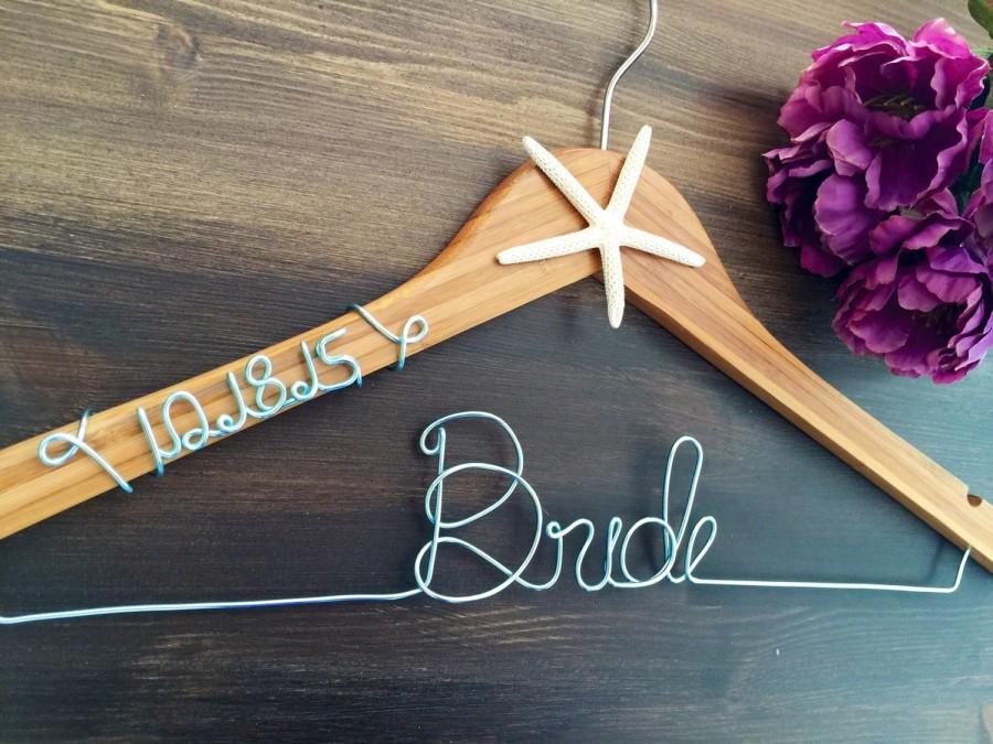 Hochzeit - Bridal Hanger with wedding date Bride Hanger with starfish, Beach Wedding, Name Hanger, Wedding Hanger, Personalized Bridal hanger, Bridal