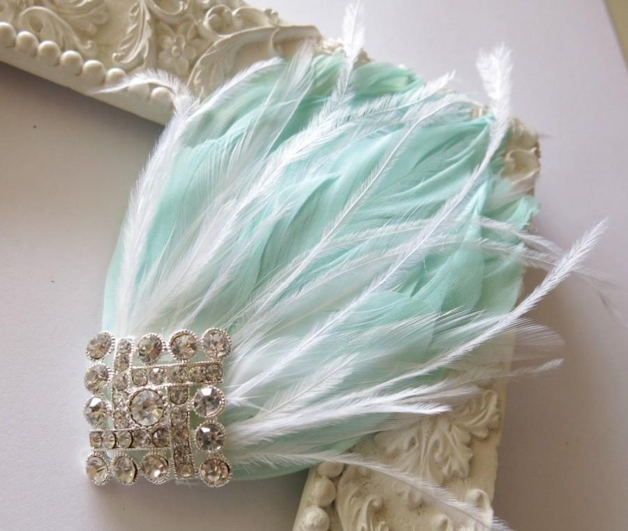 Свадьба - Gatsby Headpiece, Great Gatsby Wedding,1920s, Mint, White, Bridal Head Piece, Feather Fascinator,