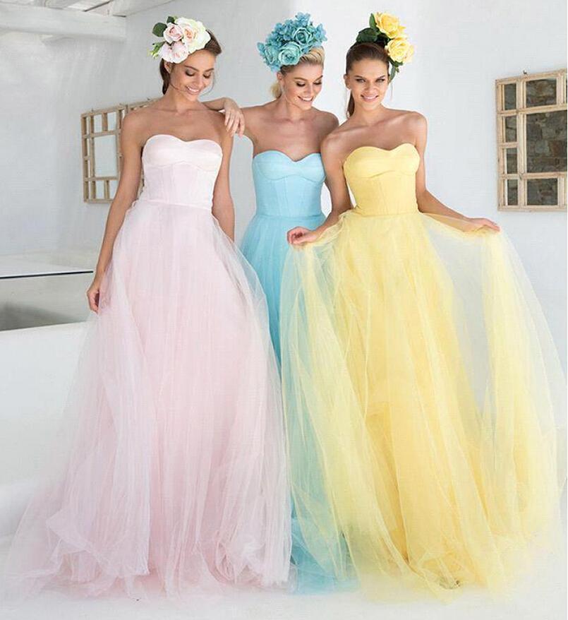 Mariage - Blue Sweetheart Beach Bridesmaid Dresses Long Party Prom Ball Floor Length 2015 Ruched Tulle Skirt Tarik Ediz Formal Occasion Dress Online with $68.88/Piece on Hjklp88's Store 