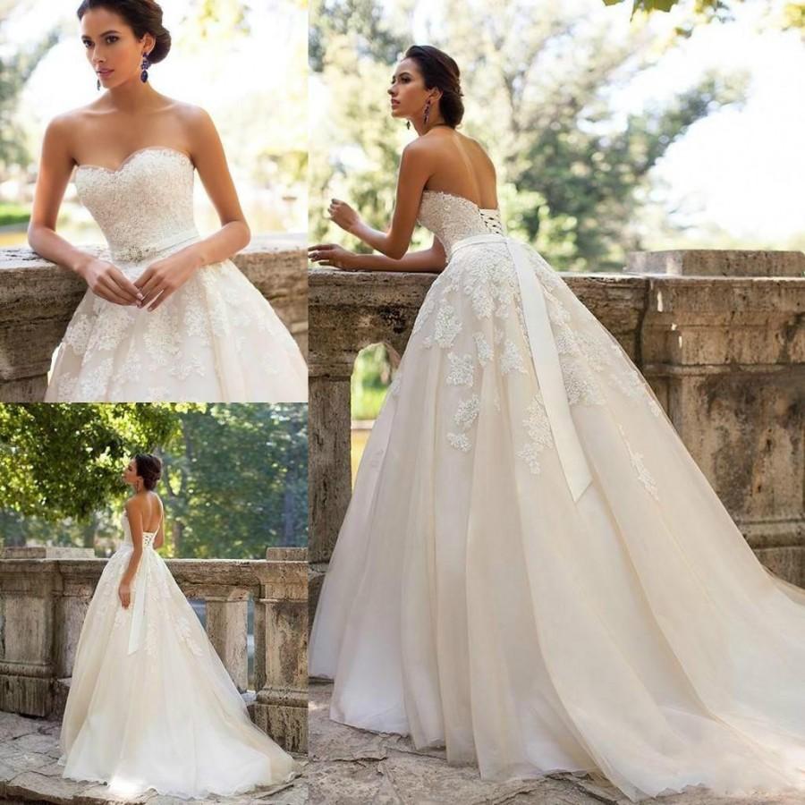 Wedding - Vintage Wedding Dresses Lace Applique Beads Sash Low Back Beach A Line Sweetheart Vestido De Noiva Arabic Maternity Bridal Gowns Ball Online with $107.79/Piece on Hjklp88's Store 