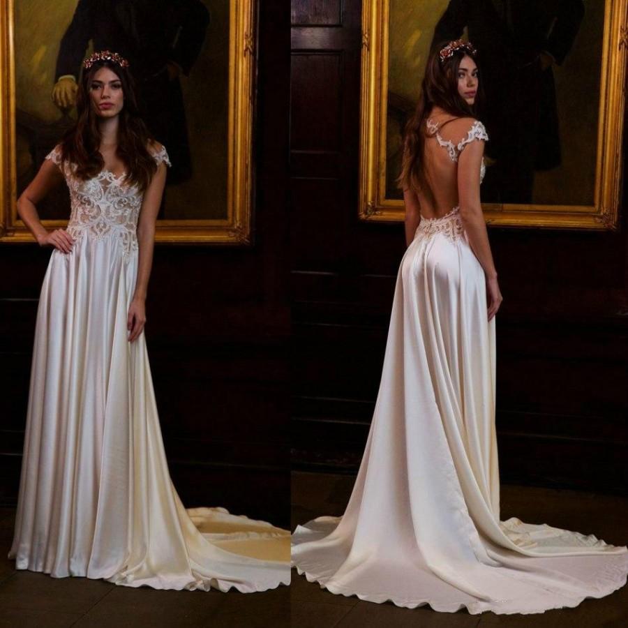 Mariage - Newest Berta 2016 Wedding Dresses Cheap Short Sleeve Sheer Neck Hollow Back Beads Ball Gowns Beach Long Satin Plus Size Bridal Dress Online with $102.52/Piece on Hjklp88's Store 